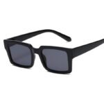 Black rectangular sunglasses with thick frame and dark lenses on white background