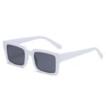 White rectangular sunglasses with thick frame and dark lenses on white background