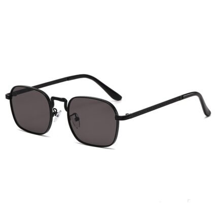 Black square sunglasses with matte black metal frame and dark tinted lenses on white background