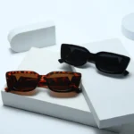 Women’s rectangular UV400 sunglasses collection with gold V temple detail