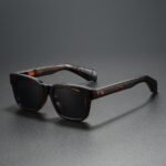 Women’s square polarized sunglasses with black and dark tortoiseshell frame and black lenses