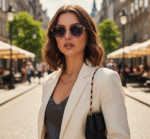 Luna Geometric: Gold Hexagonal Sunglasses with Purple-to-Grey Gradient Lenses - Image 2