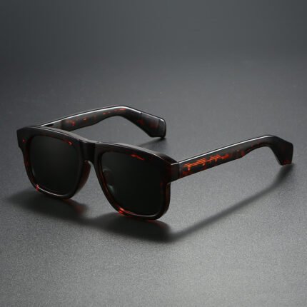 Unisex polarized square sunglasses with glossy black frame and subtle tortoise accents, dark lenses, UV400 protection