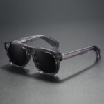 Transparent smoke square polarized sunglasses with black lenses and thick unisex frame